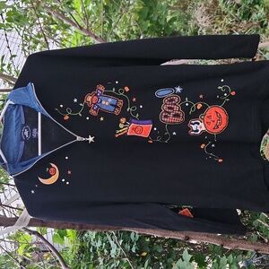 Moving  Bleu, Halloween, Fall, Embroidered And Sequins , Black Pullover Sz S